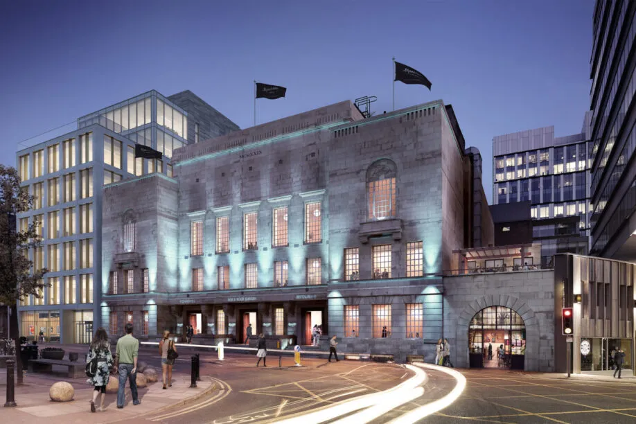 Evening outside grand iconic building