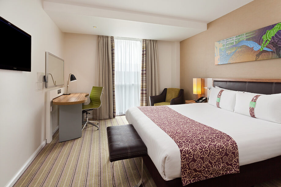 Spacious comfortable bedroom modern amenities