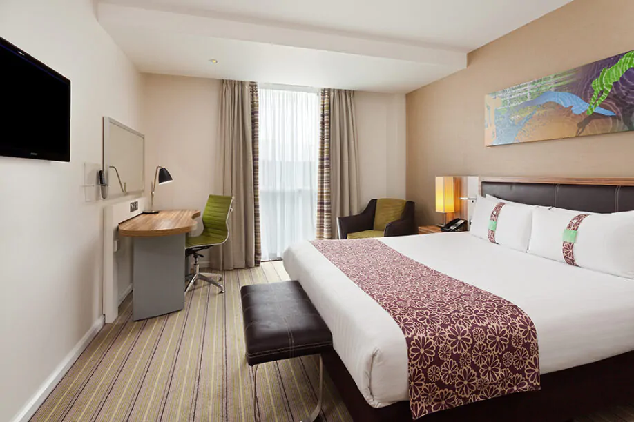 Spacious comfortable bedroom modern amenities